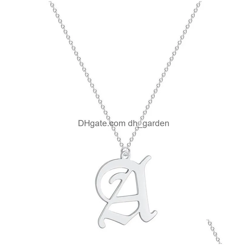 stainless steel 26 english alphabet initial old english alphabet silver plated capital letter pendant necklace jewelry gift for women