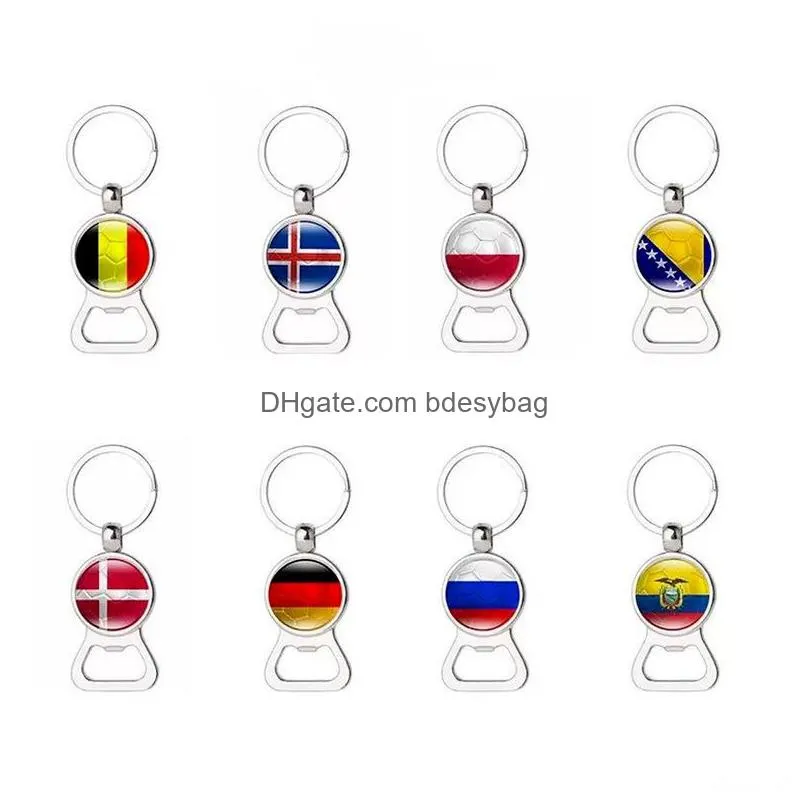 2 in 1 football bottle opener keychain qatar world cup flag mini easy can opener beer ring wine jar openers rrb16636