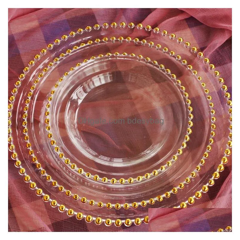 32cm round bead plated dishes plates glass transparent western food padding plate wedding table decoration kitchen tools gga32051