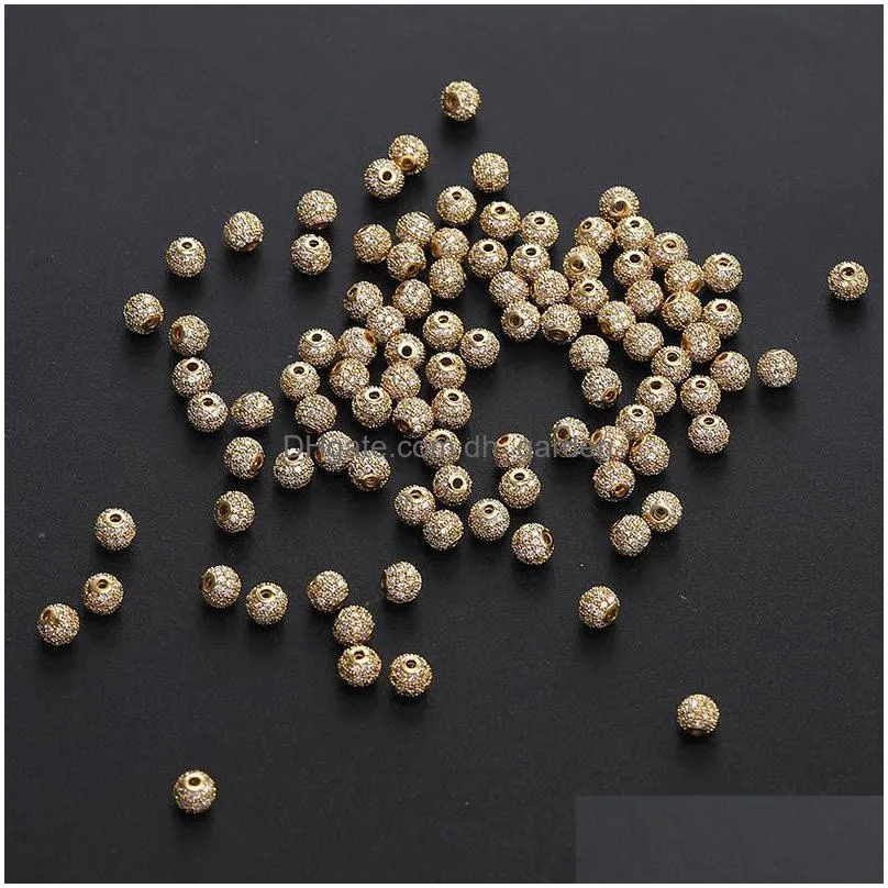 6mm 8mm gold silver copper round beaded charms handmade jewelry diy accessories zirconia spacer loose beads bracelet necklace