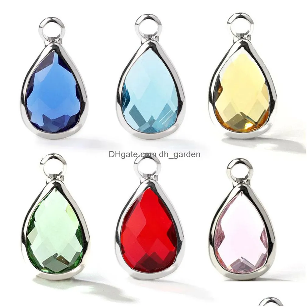 waterdrop birthstone crystal charms 12 month birthday stones for handmade diy jewelry making 8mm silver plated charms for earring