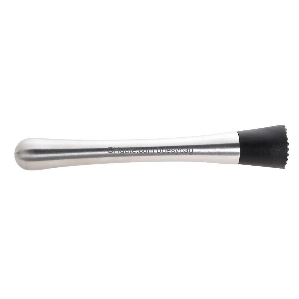 8 inch cocktail muddler stainless steel bar muddler with black grooved ice hammer fruit muddler wine tools rrb16197