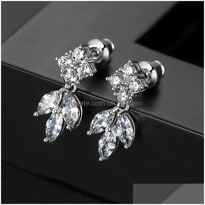 trendy designer flower leaf dangle earrings silver square cubic zirconia rhinestone chandelier earrings chandelier wedding brides