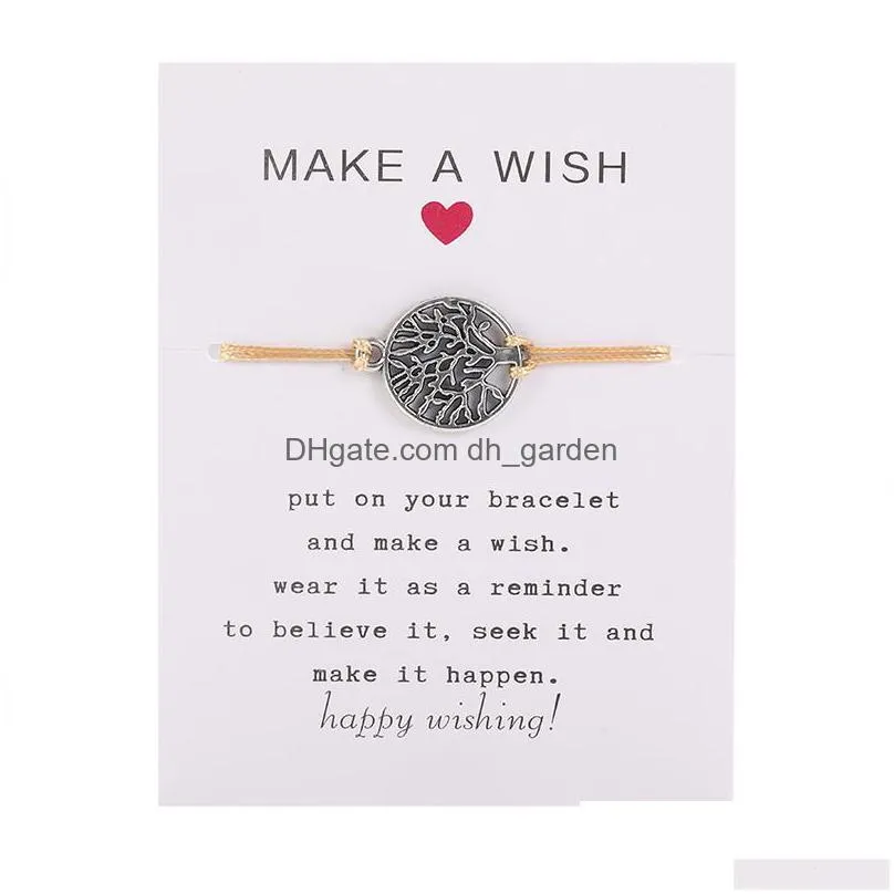 make a wish card bracelet simple elegant wax rope adjustable chain multishapes pendant woven bracelets for women girls gift