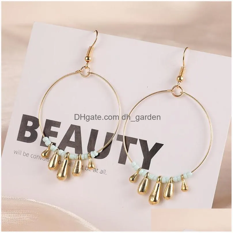 temperament round gold earrings acrylic rice bead beads handwoven hoop earrings pearl statement for women jewelry 2020z