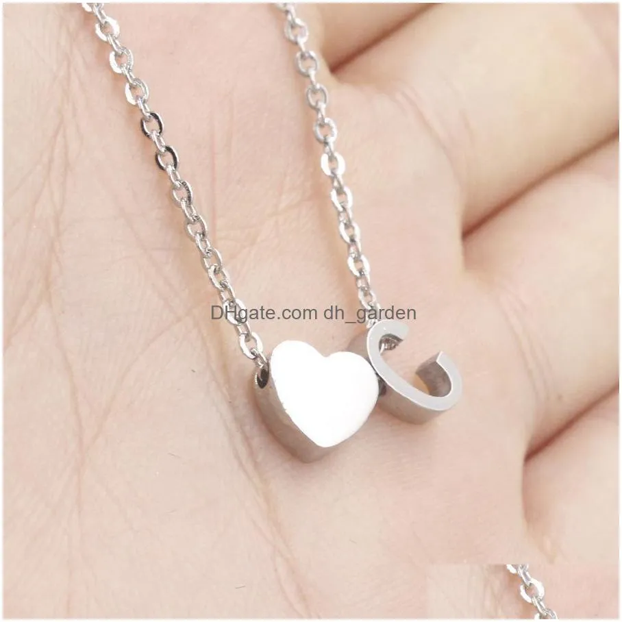 az alphabet stainless steel necklace 26 intial letter alphabet heart pendant necklace for women valentines day jewelryz