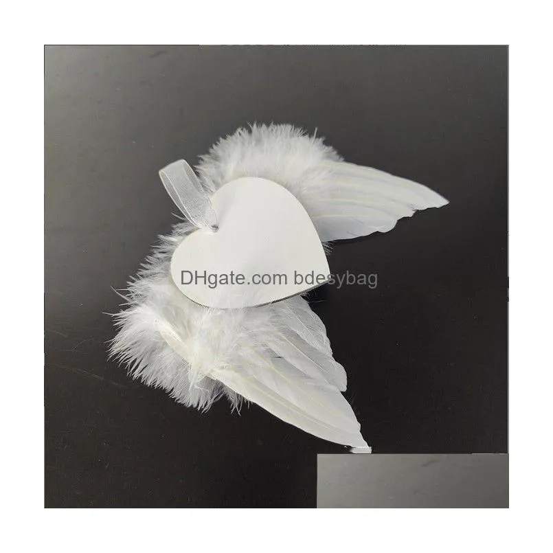 heat transfer angel wings christmas decoration feathers pendant round and heart double layer diy christmas tree hanging tag rrc212