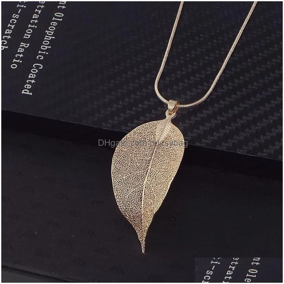 fashion leaf jewelry necklace rose gold color chain real leaf charm design pendant necklaces for women gift party favor rra2282