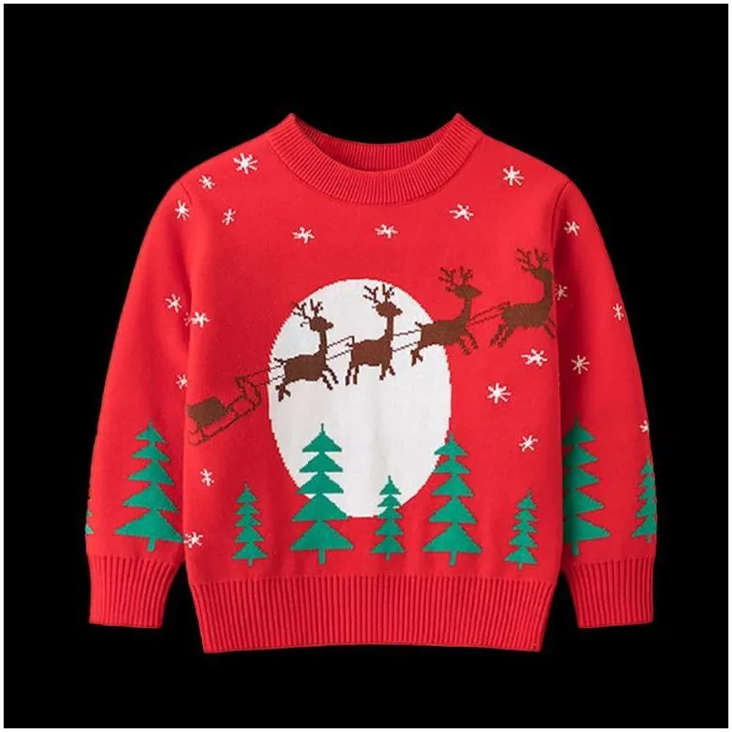 pullover baby kids winter warm clothing boy girl cartoon christmas tree sleigh knitted sweater children jumper 27t