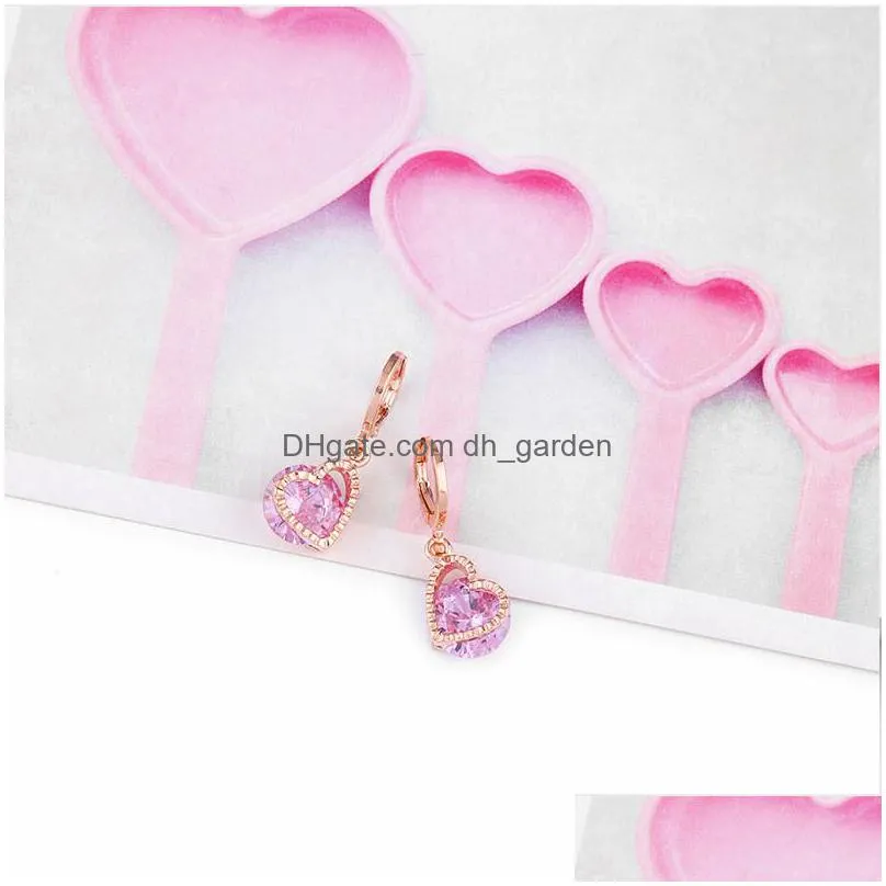 colorful heart earrings lovely small drop earrings female dark red heart cubic zirconia fashion jewelry for women girls valentines