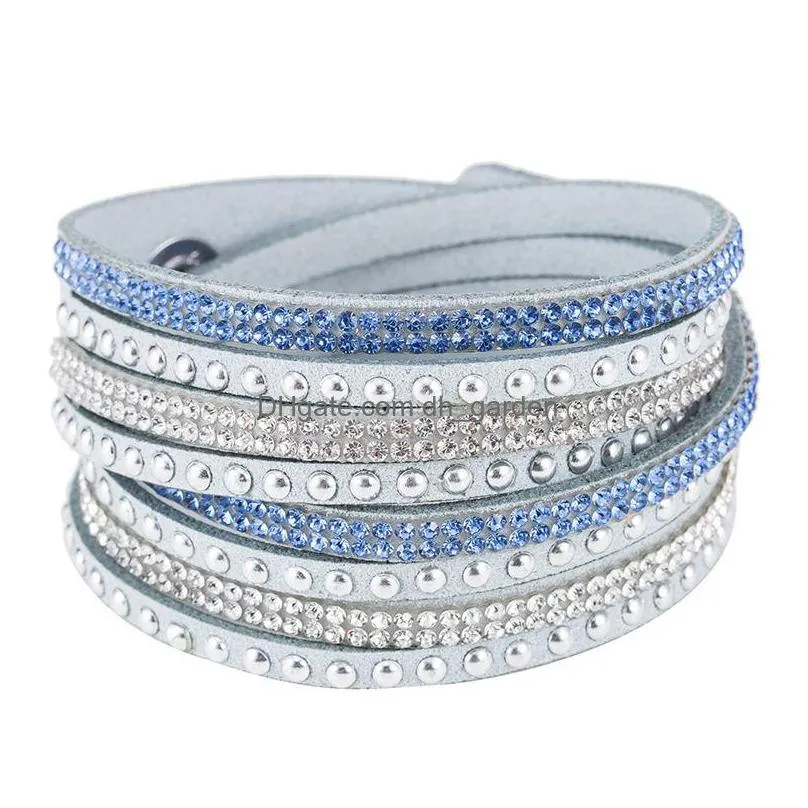 korean 6 row crystal leather bracelet shimmering sticker wrap rhinestone wrapped bracelets for party wedding jewelry gift
