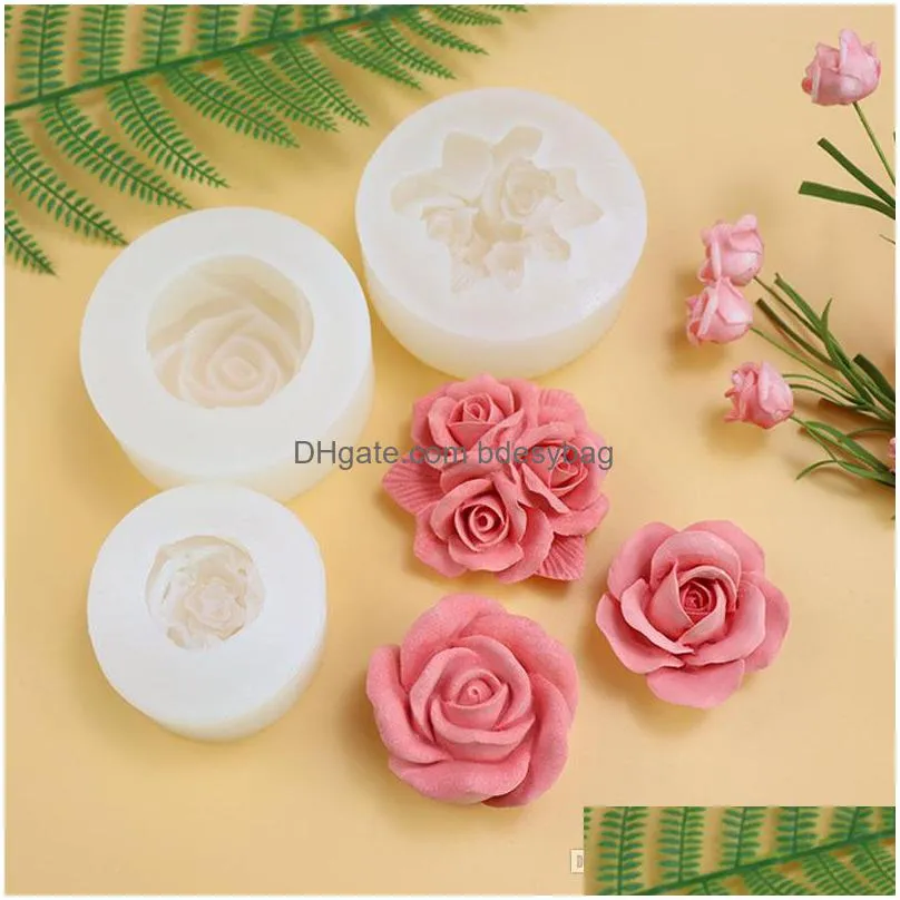 big silicone mold soap candle fondant making 3d rose flower shape diy pastry cake decoration baking tool