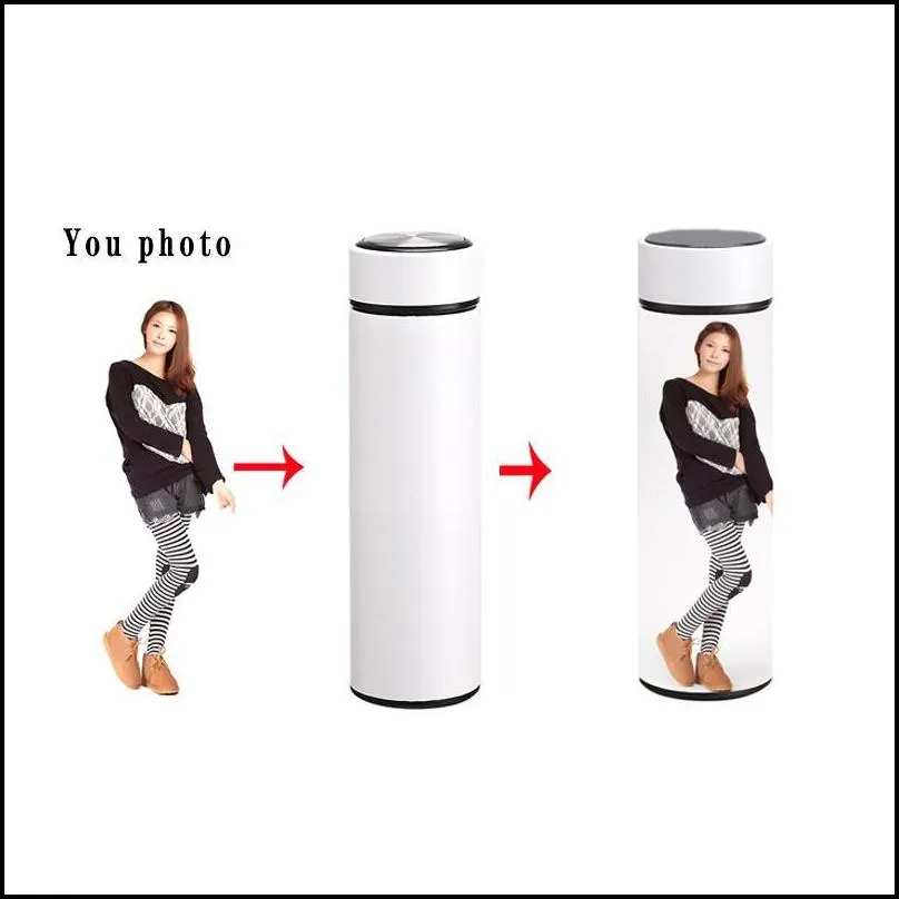 creativity sublimation blanks tumbler water bottle 500ml stainless steel straight vacuum flask coffee mug with led touch display temperature gift