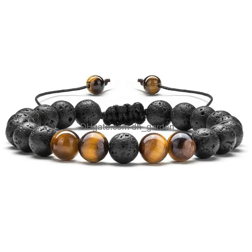 new arrival 8 mm tiger eye stone bracelet for wome men adjustable round volcanic lava black beads bracelet healing balance jewelry