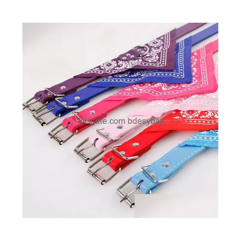 dog triangle saliva towel puppy napkin neck scarf bandana with leather collar neckerchief adjustable puppy cat scarf 5 sizes eea333