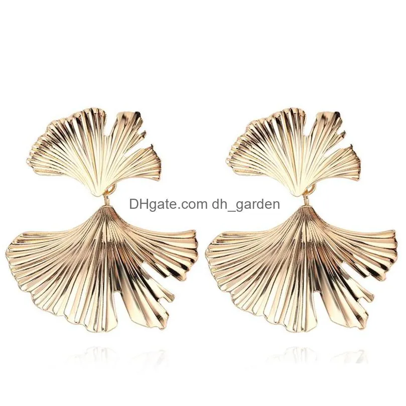 vintage big ginkgo leaves drop dangle earrings for women boho silver gold punk alloy leaf earring hanging statement fashion jewelry