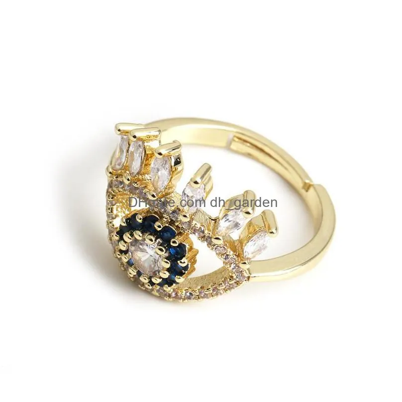 high quality blue evil blue eye ring female girl fashion rhinestone adjustable jewelry gold ring bague for women valentines day
