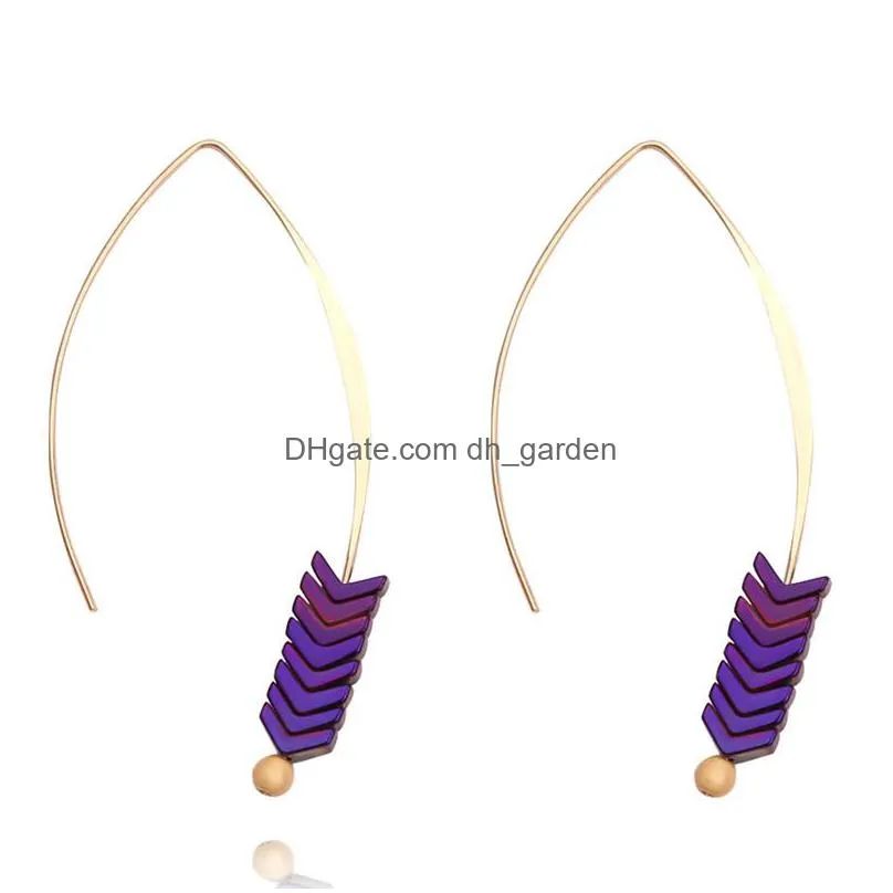 fashion multicolor natural stone arrow dangle earring for girls high quality long big hook trendy elegant gold plated earrings