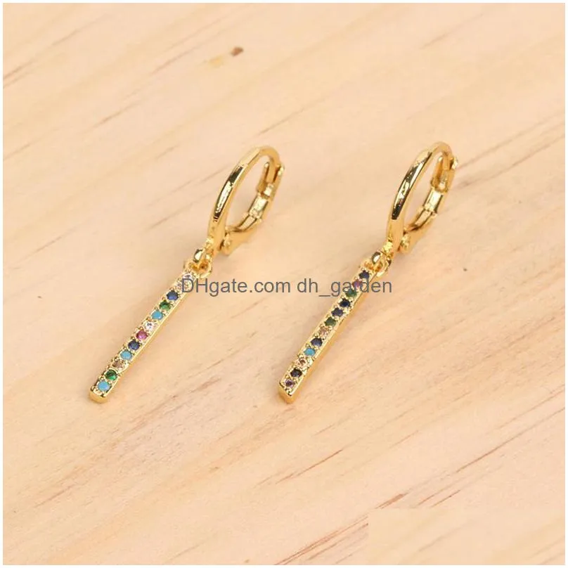 trendy colorful stud earrings curved long bar with zircon gold simple 2 style earring jwerly for women y