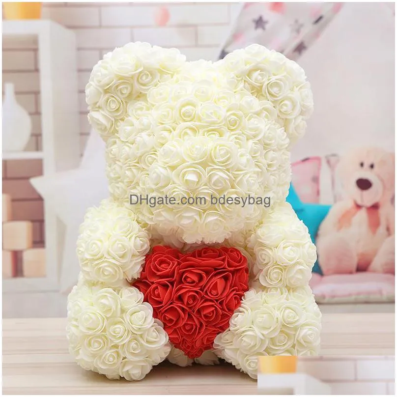 new40cm rose teddy bear artificial flower led strings decoration rose bear wedding valentines day gifts for women home rrd11958