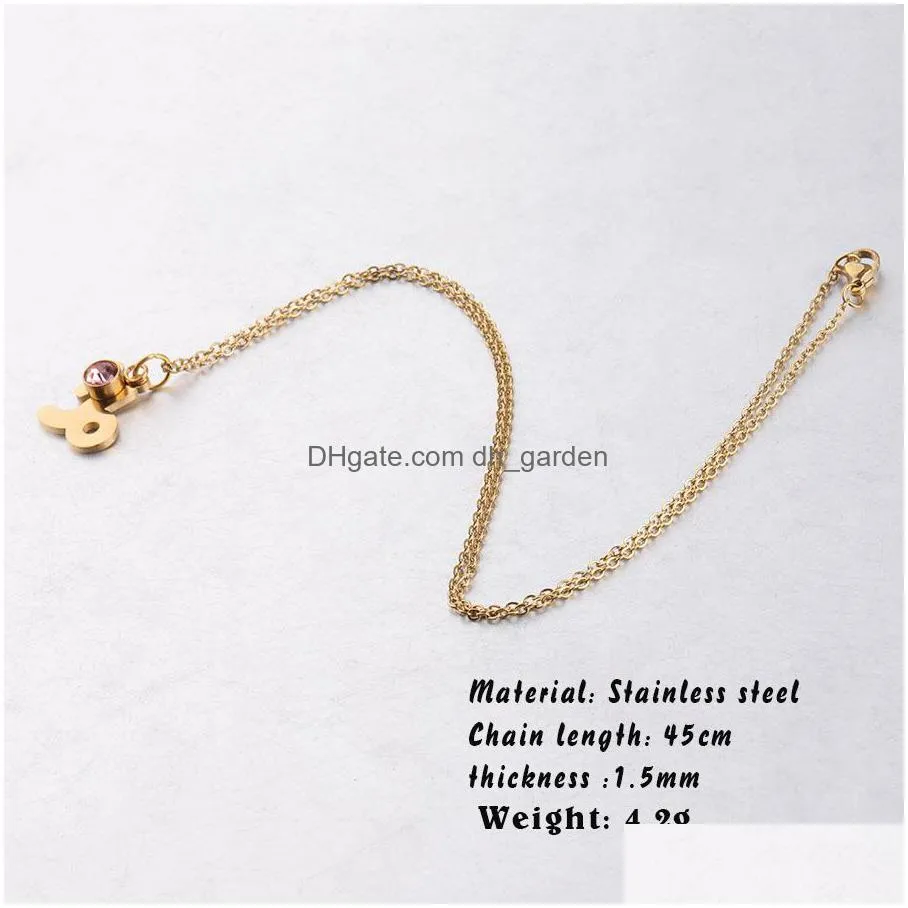new fashion designer 12 constellation pendant necklace for women gold stainless steel lucky birthstone charm birthday necklace jewelry