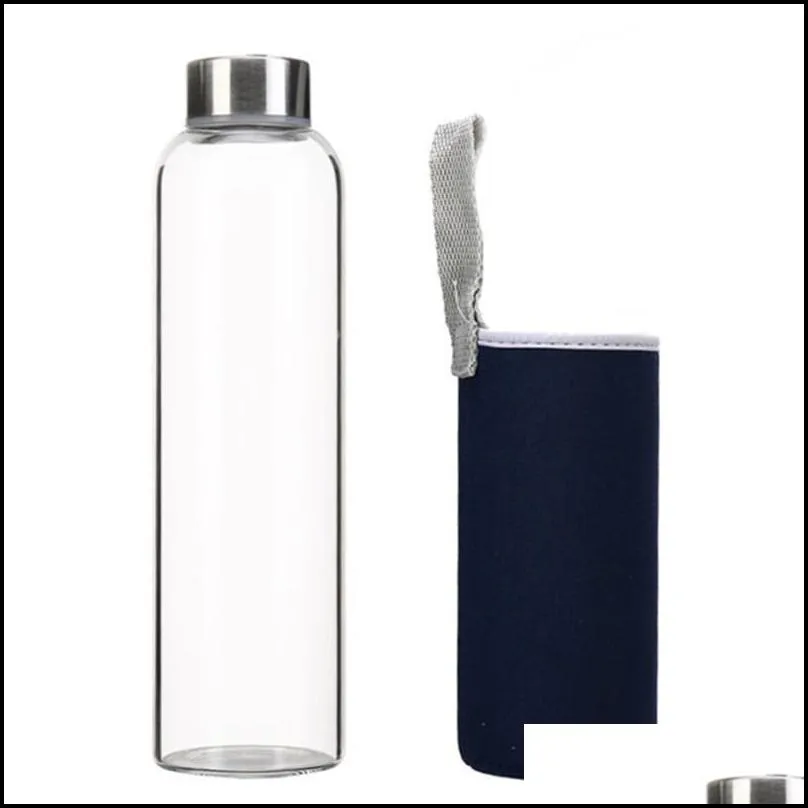 22oz glass water bottle bpa sports water bottle single layer high temperature resistant glass bottles with tea filter and nylon