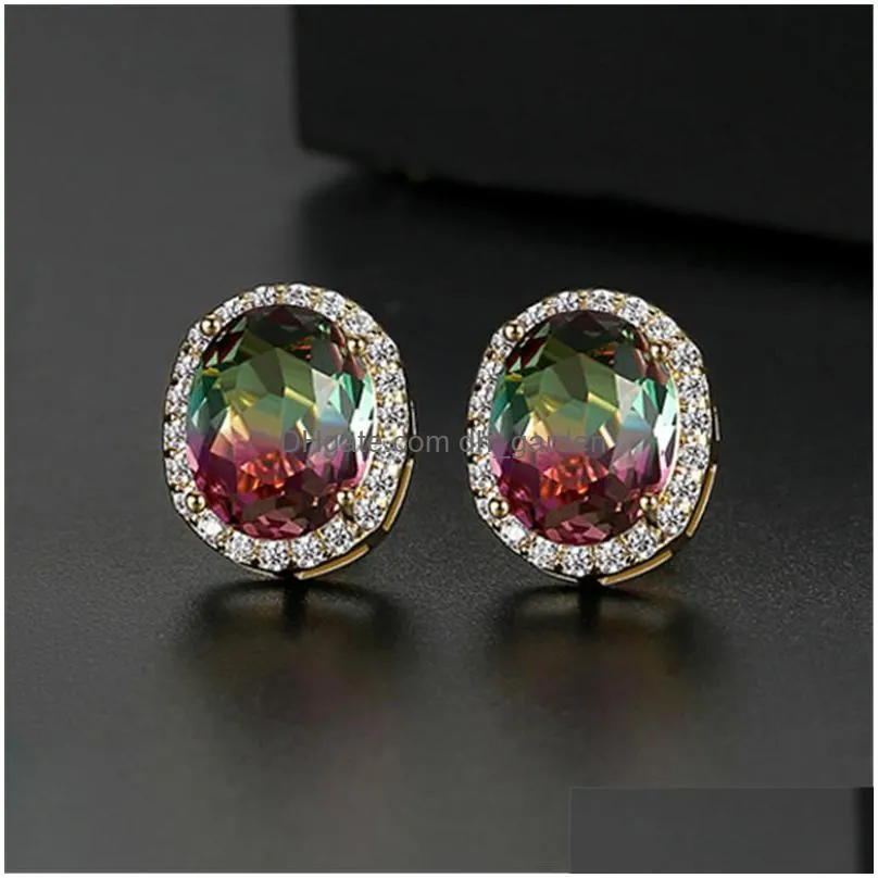 rainbow cubic zircon earring 2020 round 18k gold silver stud earrings fashion simple bridesmaid wedding jewelry gift for ladyy