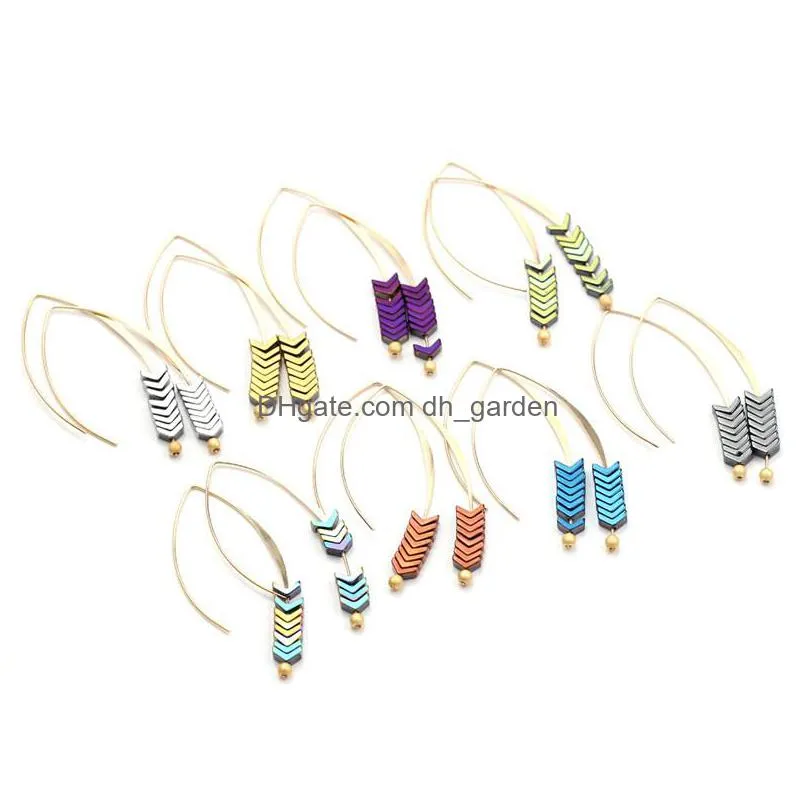 fashion multicolor natural stone arrow dangle earring for girls high quality long big hook trendy elegant gold plated earrings