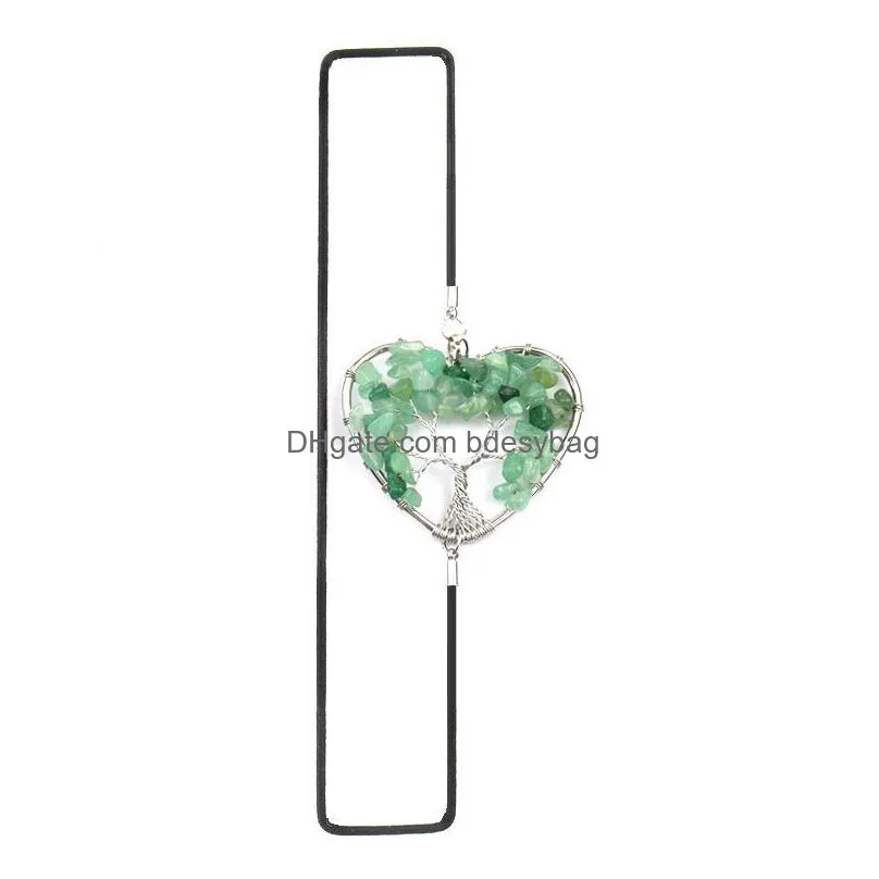 crystals gravel pendant party favor bookmark elastic rope heart shaped life tree bookmark gifts rrb16506