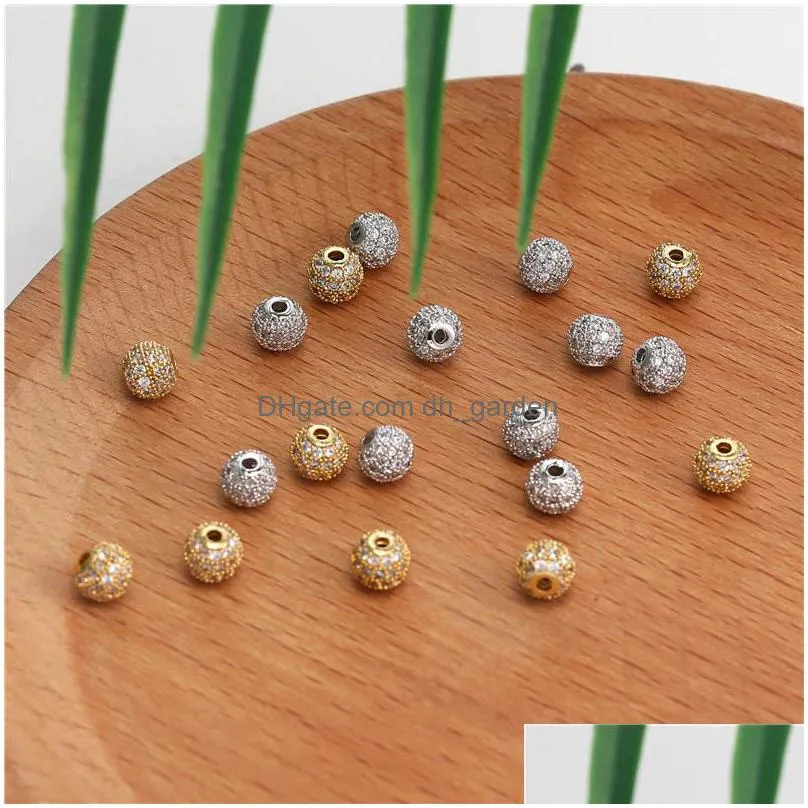 6mm 8mm gold silver copper round beaded charms handmade jewelry diy accessories zirconia spacer loose beads bracelet necklace