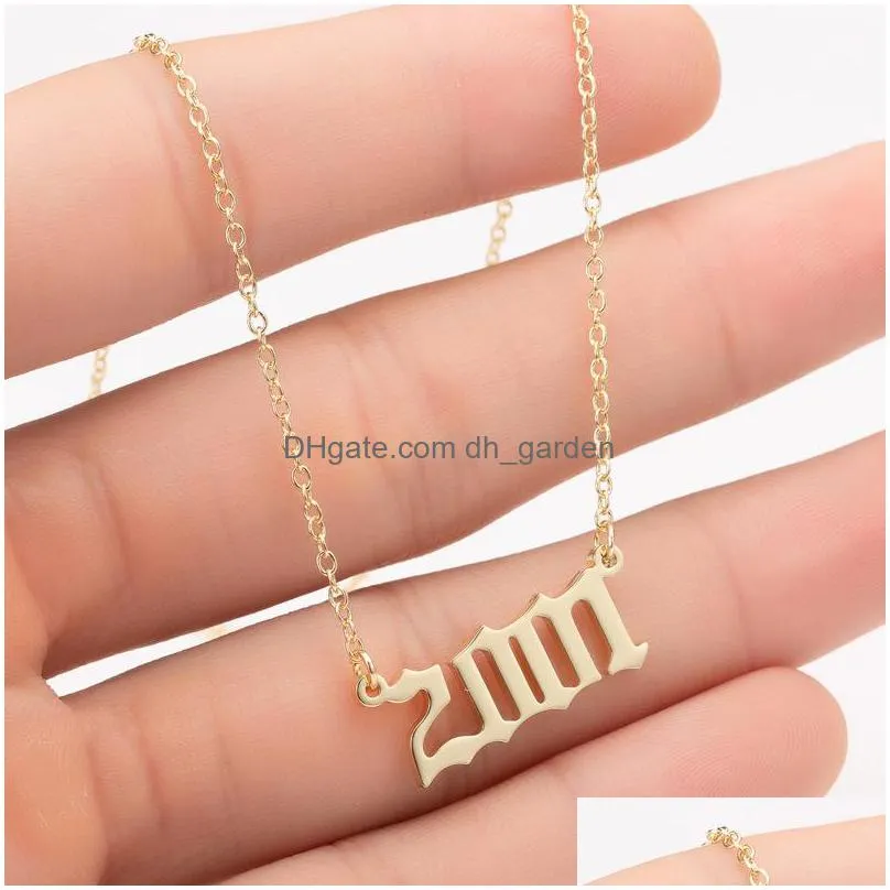 birth years necklace initial year number pendant necklace for women girls birthday gift charm friendship stainless steel necklacez