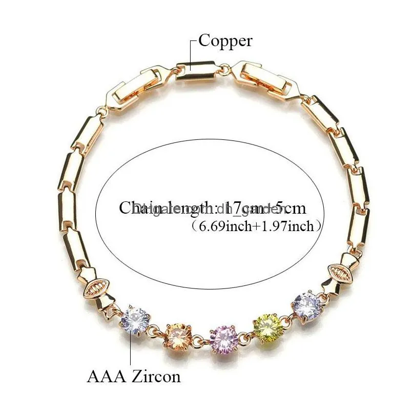 trendy cubic zirconia bracelet for women romantic colorful crystal bracelet silver gold chain charm elegant bridesmaid wedding jewerly