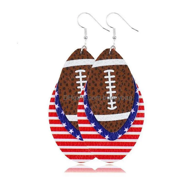 new fashion independence day women dangle earrings jewelry gifts baseball football softball sport pu leather american flag earrings