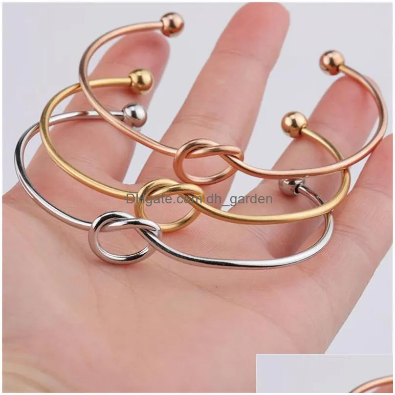  stainless steel heart knot bracelet for women 3 color adjustable open bracelet wholesale lucky jewelryz