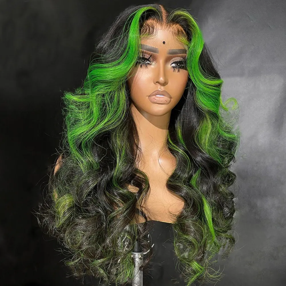 Brazilian Hair Transparent Lace Front Wig 180desntiy Body Wave Highlight Green Lace Frontal Wig Synthetic For Women
