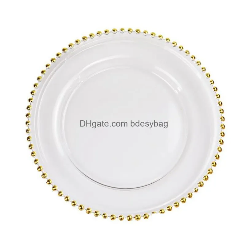 32cm round bead plated dishes plates glass transparent western food padding plate wedding table decoration kitchen tools gga32051