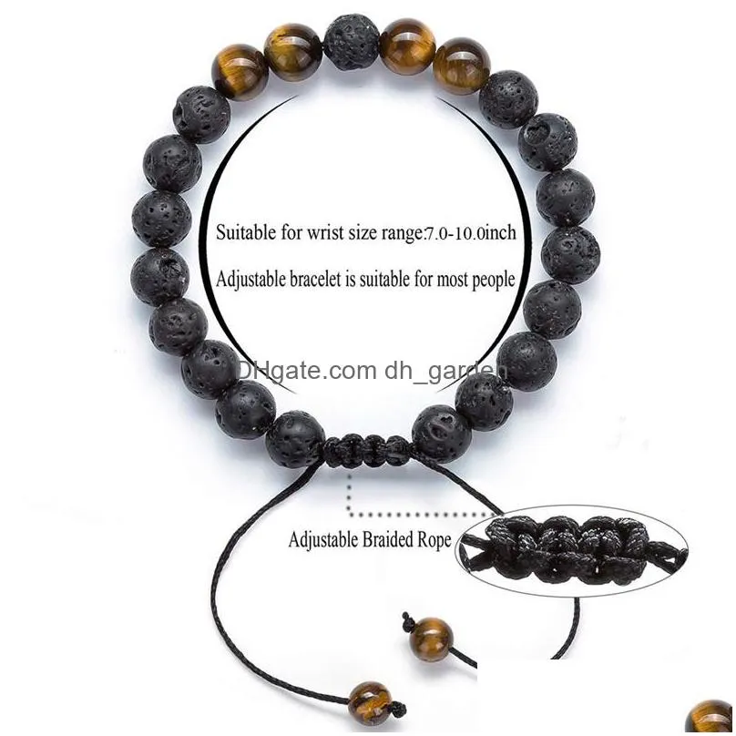 new arrival 8 mm tiger eye stone bracelet for wome men adjustable round volcanic lava black beads bracelet healing balance jewelry