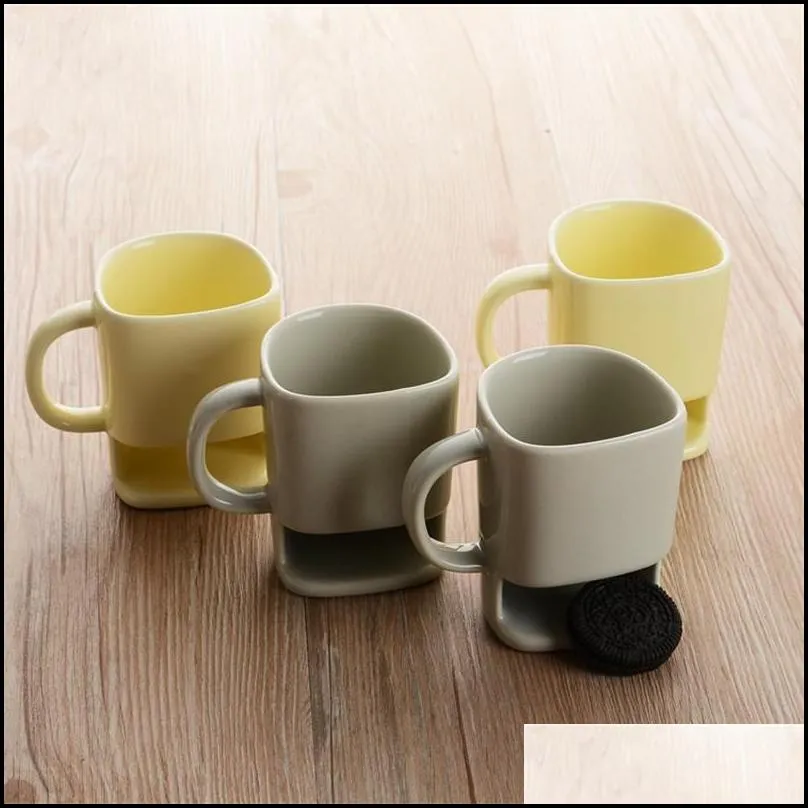 ceramic biscuit cups coffee milk  dessert mug ceramic cookie mug with biscuit holder cafe coffee cup