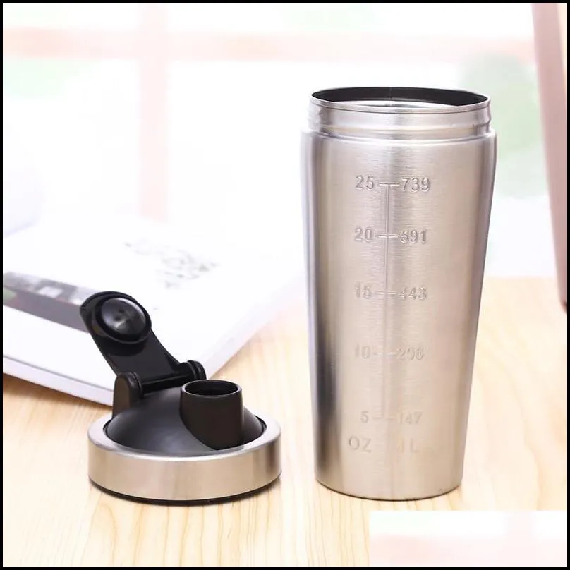 stainless steel shake cup single layer fitness protein powder mixing shaker cup noninsulation protein powder sport water bottle