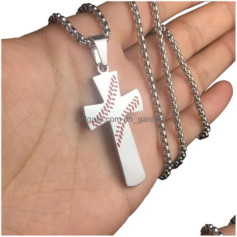 fashion baseball cross pendant necklace for women men creative stainless steel christian religion necklace engraved lord bible