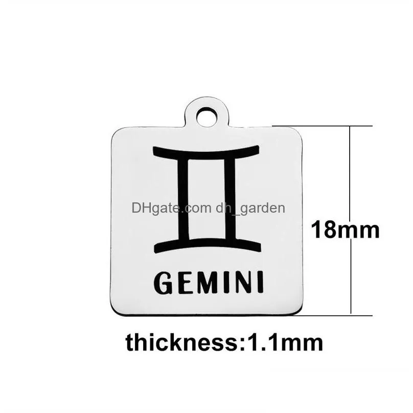 trendy 304 stainless steel square shape 12 constellations zodiac charms silver bracelet necklace pendant accessories jewelry for women