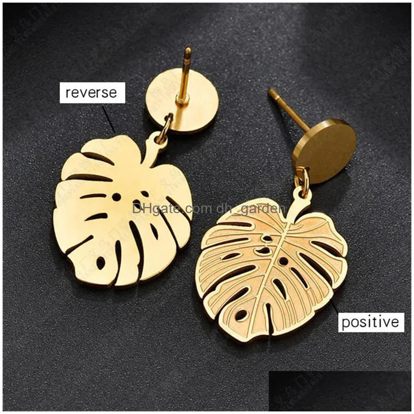 high quality stainless steel leaf drop earrings exaggerated gold color statement earrings for women fashion dangle jewelry 2020z