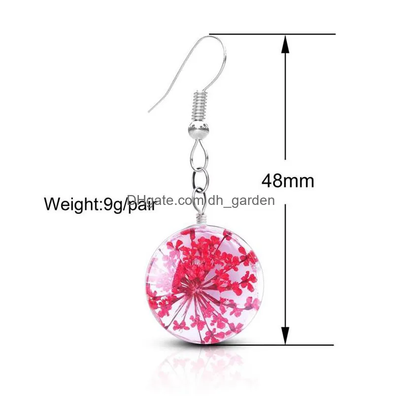 trendy plant dry flower dangle earring colorful dried flowers glass ball earrings for women girls valentines day jewelry gift