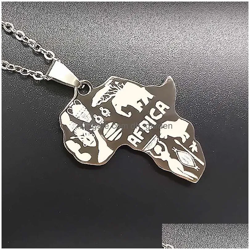 new arrival africa map pendant necklace for women men 4 colors high quality stainless steel maps necklace charm hip hop jewelry gifty