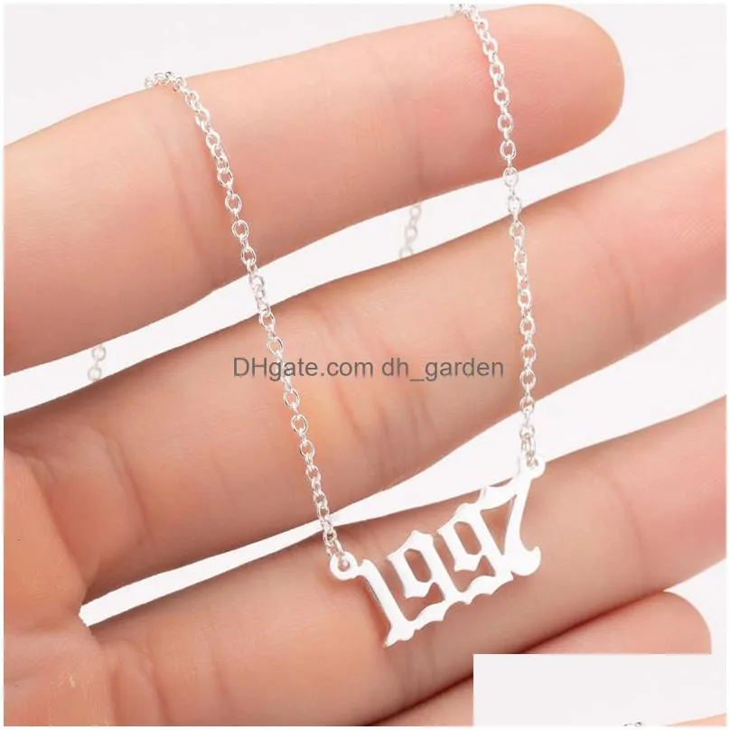 birth years necklace initial year number pendant necklace for women girls birthday gift charm friendship stainless steel necklacez