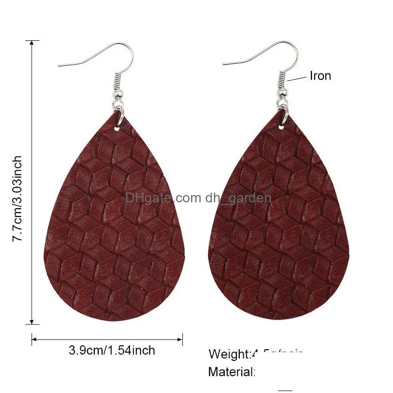 2020 new fashion woven grid leather earrings for women girls colorful water drop dangle pu earrings christmas gift jewelryz