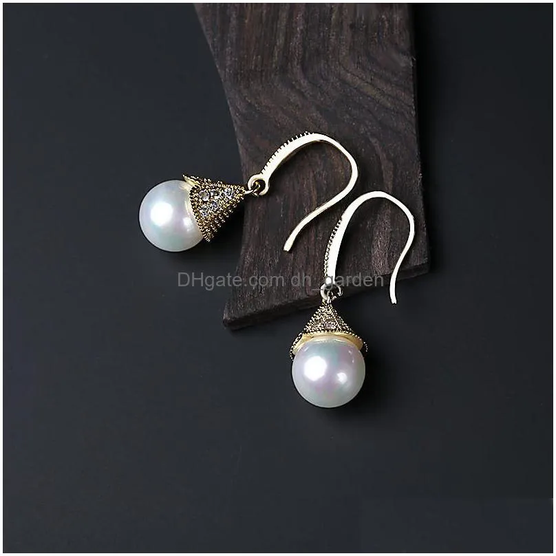 freshwater pearl earrings with cubic zirconia classic pearl drop dangle earrings for women special occasion wedding anniversary