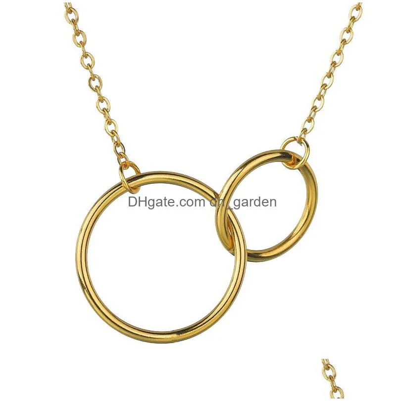 stainless steel double circle pendant necklace rings steel gold interlocking circles trendy couple best friendship necklaces for