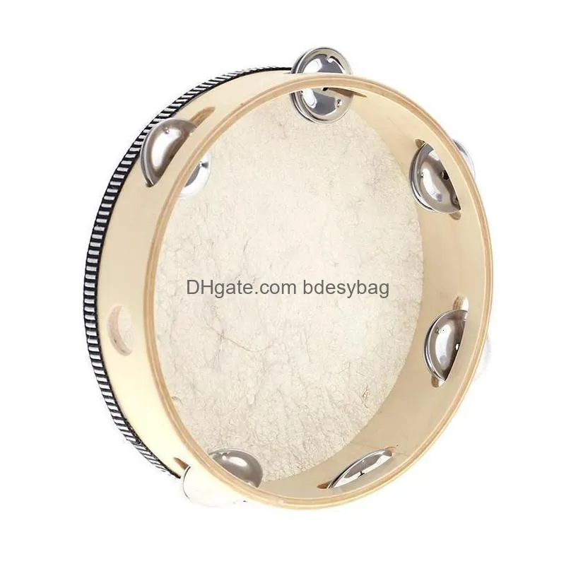 favors drum 6 inches tambourine bell hand held tambourine birch metal jingles kids school musical toy ktv party percussion toy