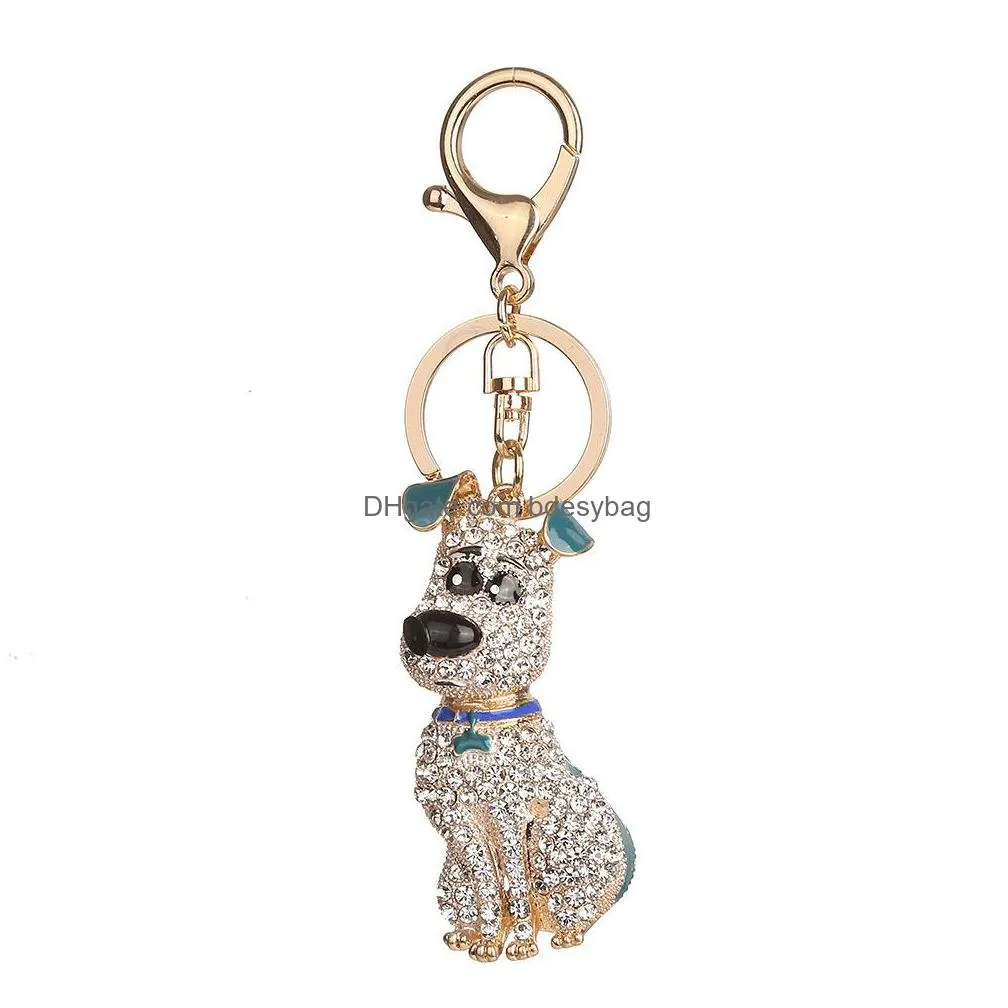 crystal puppy dog keychain alloy diamond dog key ring purse bag car pendent key chain wedding birthday ornament gift 3colors gga2755